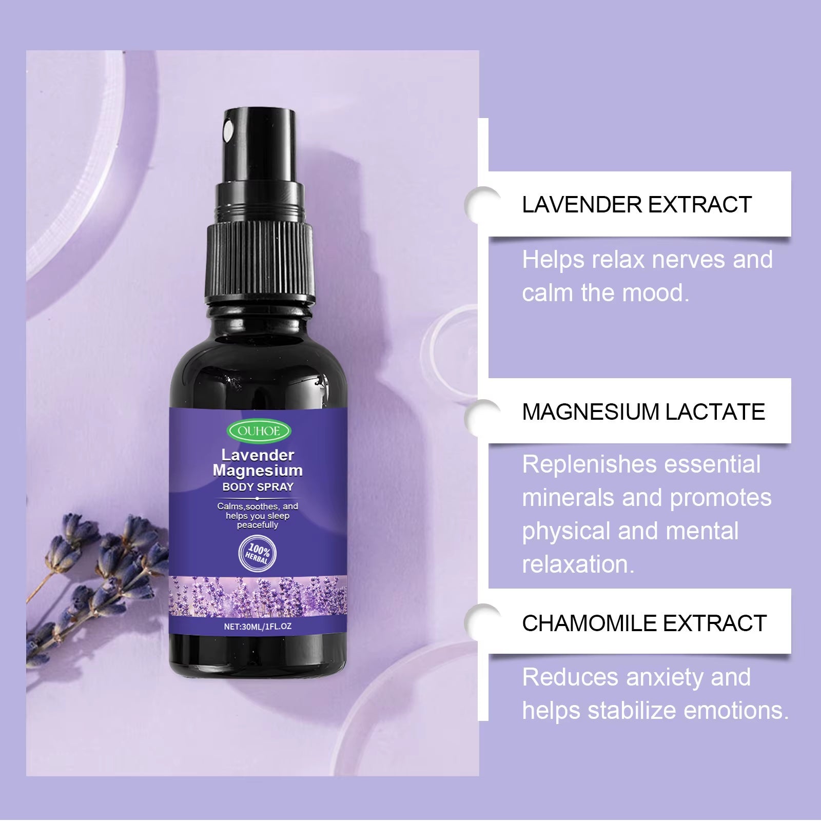 Lavender Aromatherapy Sleeping Spray Fast for Deep Sleep Long Time Insomnia Treatment Soothing Relieve Fatigue Anxiety Spray